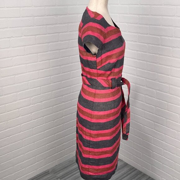 Boden Dress Women 4R‎ Black Pink Stripe Sheath Cotton Linen Classic Career VTG - Picture 5 of 14